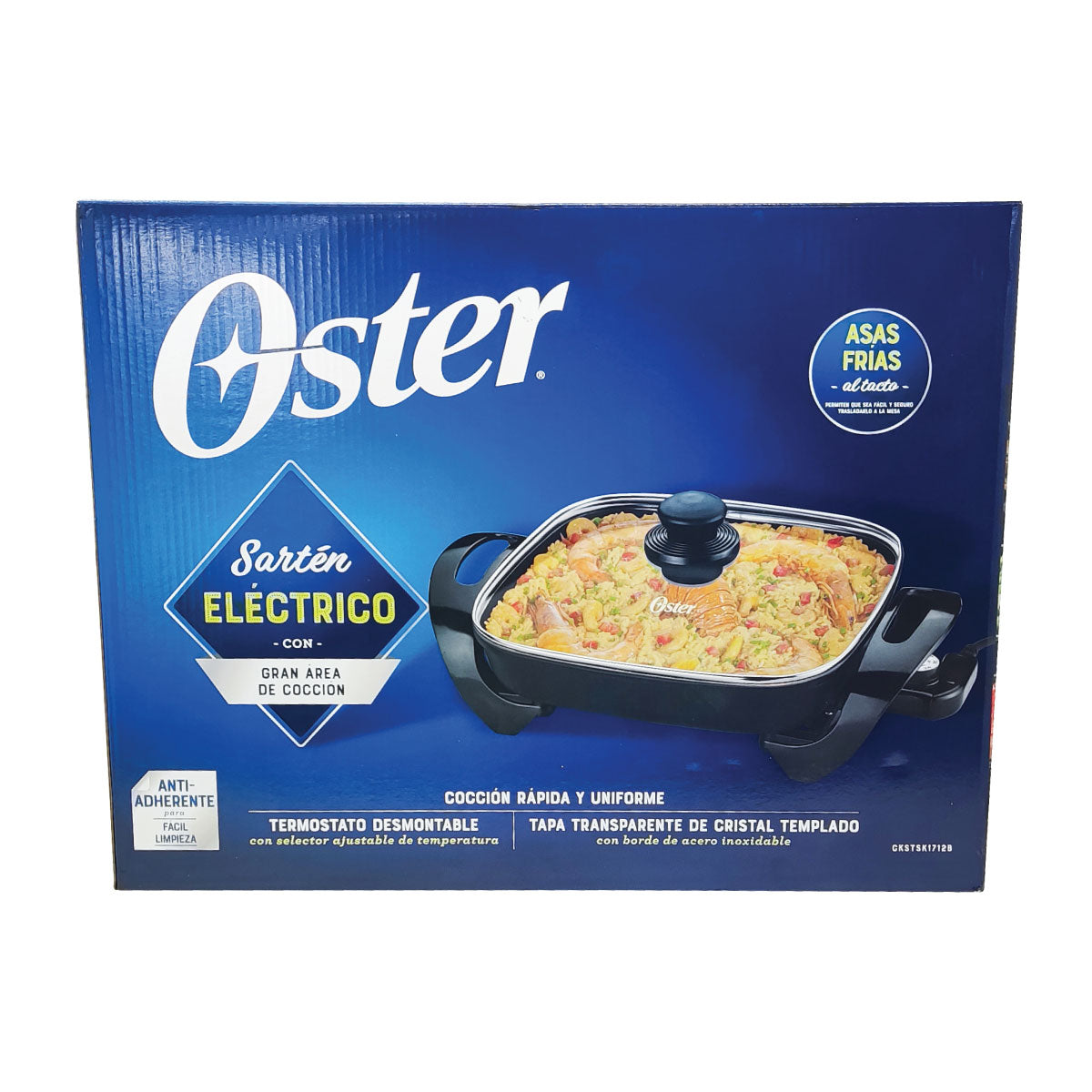 Sartén Electrico Antiadherente Tapa Vidrio Oster CKSTSK1712B