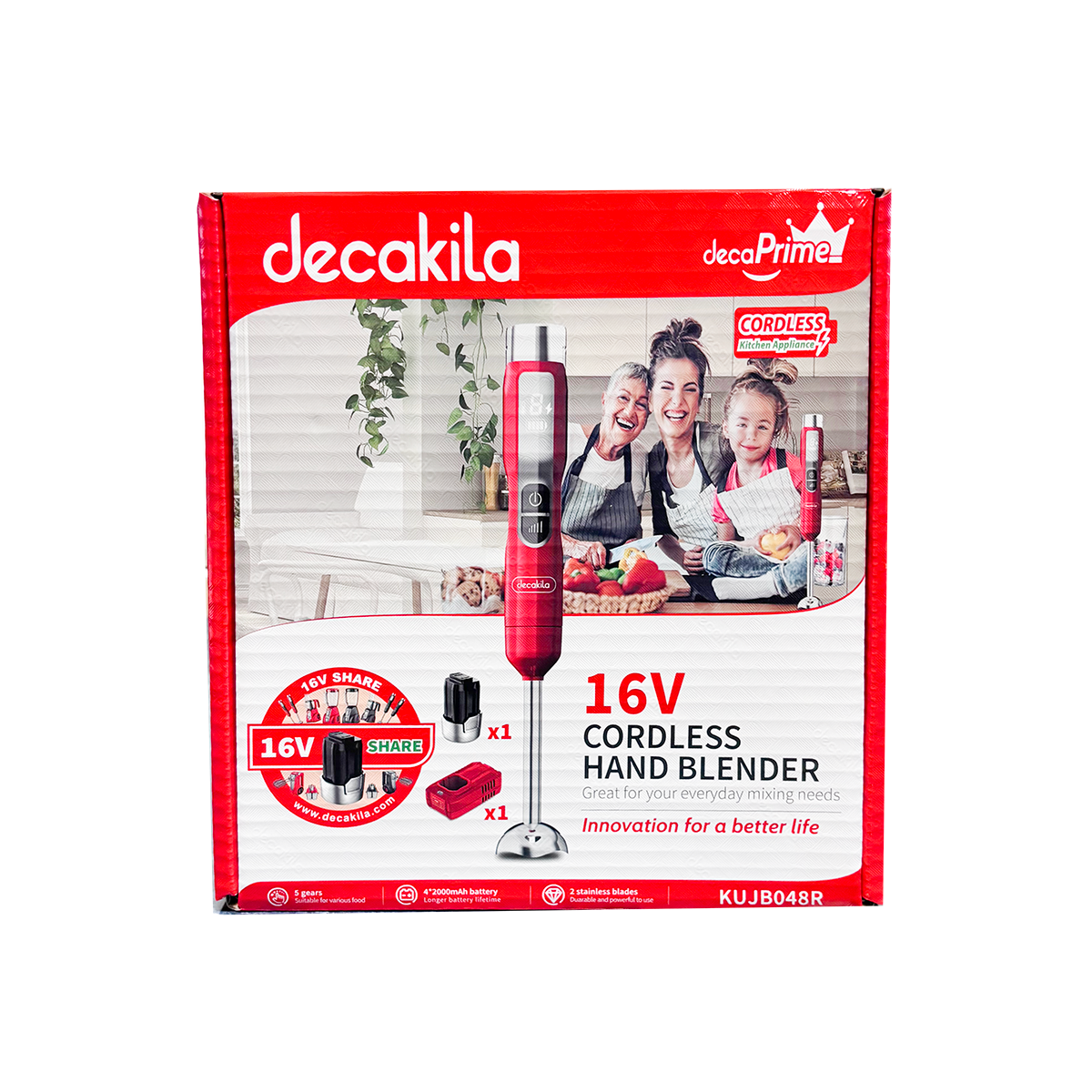 Batidora de Inmersión 5 Velocidades Inalámbrica con Batería Recargable Roja Decakila KUJB048R (Caja de 10 Piezas)