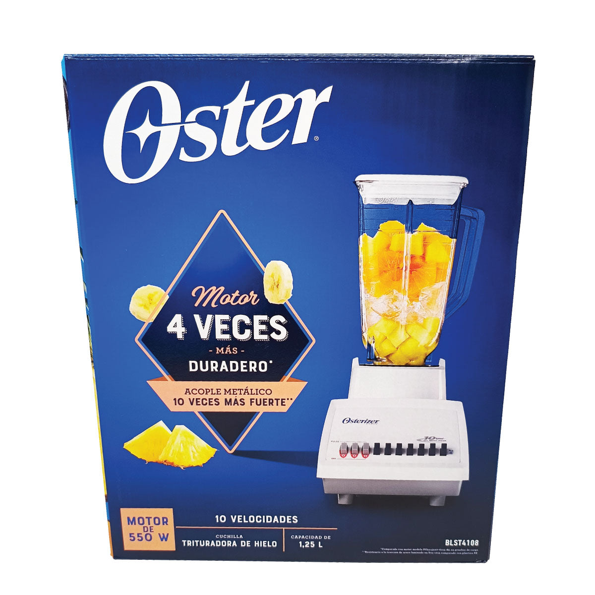 Licuadora 10 Velocidades Vaso Plastico Blanca Oster BLST4108 (2178225) Caja de 4 piezas