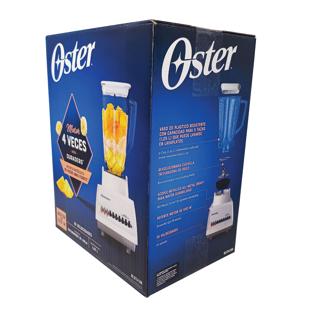 Licuadora 10 Velocidades Vaso Plastico Blanca Oster BLST4108 (2178225) Caja de 4 piezas