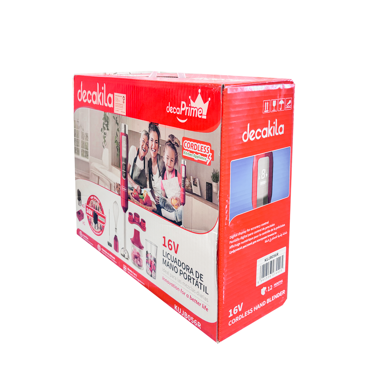 Batidora de Inmersión 5 Velocidades con Accesorios 5 en 1 Inalámbrica con Batería Recargable Rojo Decakila KUJB056R (Caja de 6 Piezas)