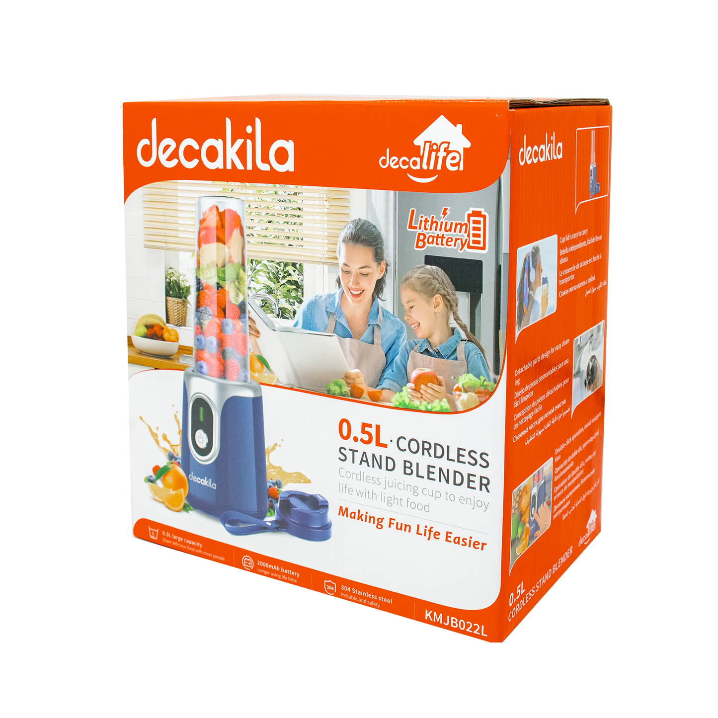 Licuadora Personal 500 ml Inalámbrica Azul Decakila KMJB022L (Caja con 8 Piezas)