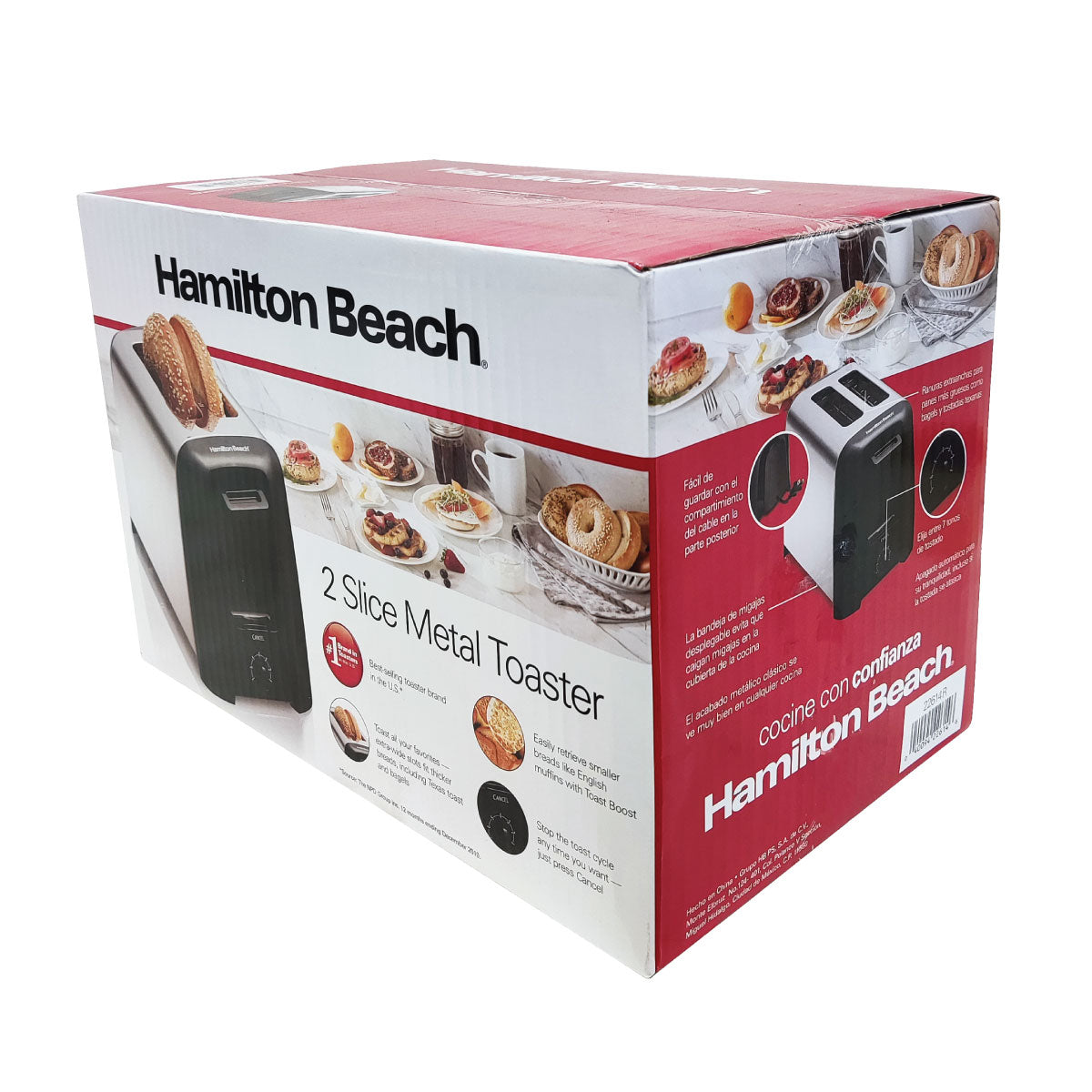 Tostador de Pan 2 Rebanadas Negro y Acero Inoxidable 22614R (Caja de 2 Piezas)