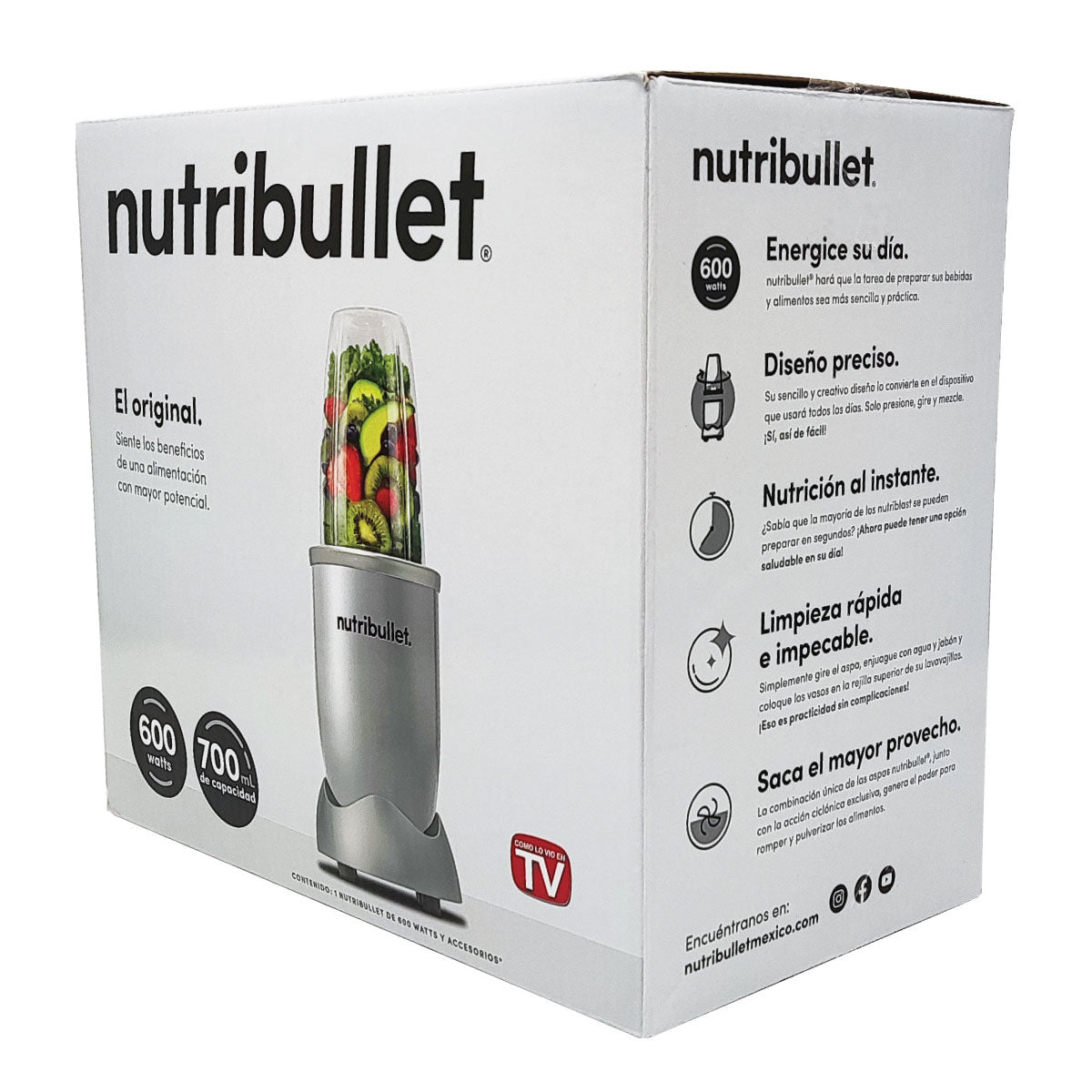 Licuadora Personal Procesador de Alimentos Nutribullet 5 Accesorios 600 W Plata 102580 (Caja de 2 Piezas)