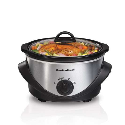Olla Eléctrica de Lenta Cocción 3.8 Litros con Tapa de Vidrio Plata Hamilton Beach 33141