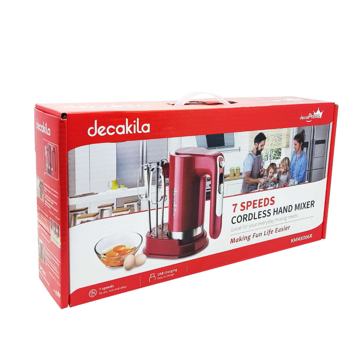 Batidora de Mano 7 Velocidades con Accesorios Inalámbrica Roja Decakila KMMX006R (Paquete con 6 Piezas)