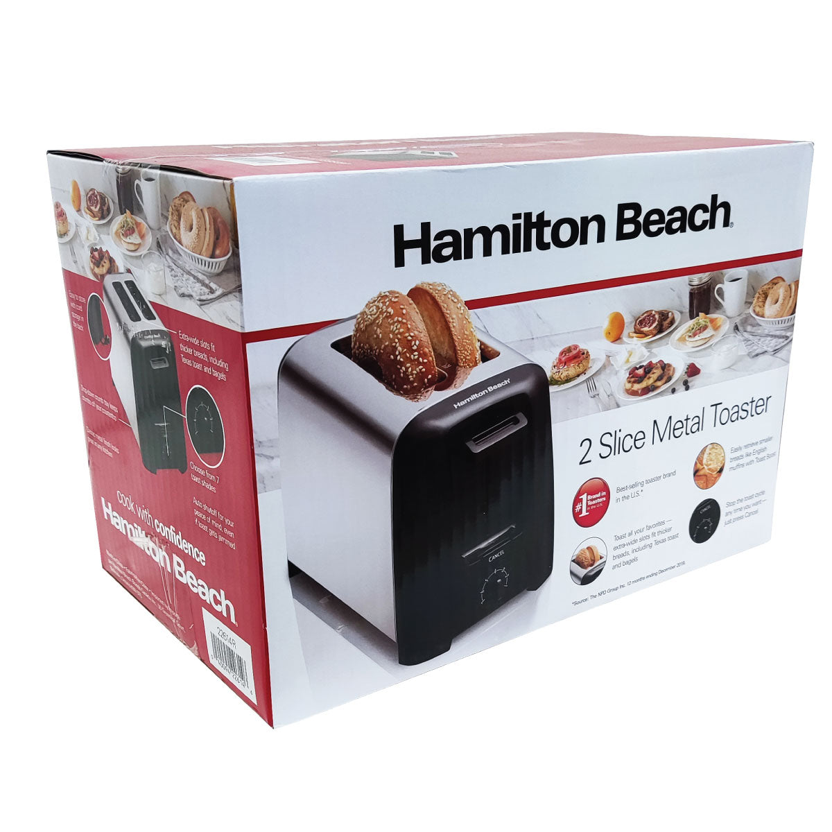 Tostador de Pan 2 Rebanadas Negro y Acero Inoxidable 22614R (Caja de 2 Piezas)