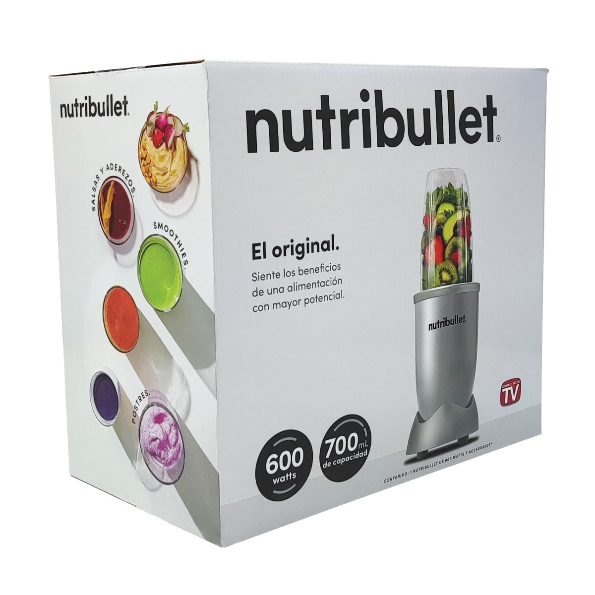 Licuadora Personal Procesador de Alimentos Nutribullet 5 Accesorios 600 W Plata 102580 (Caja de 2 Piezas)