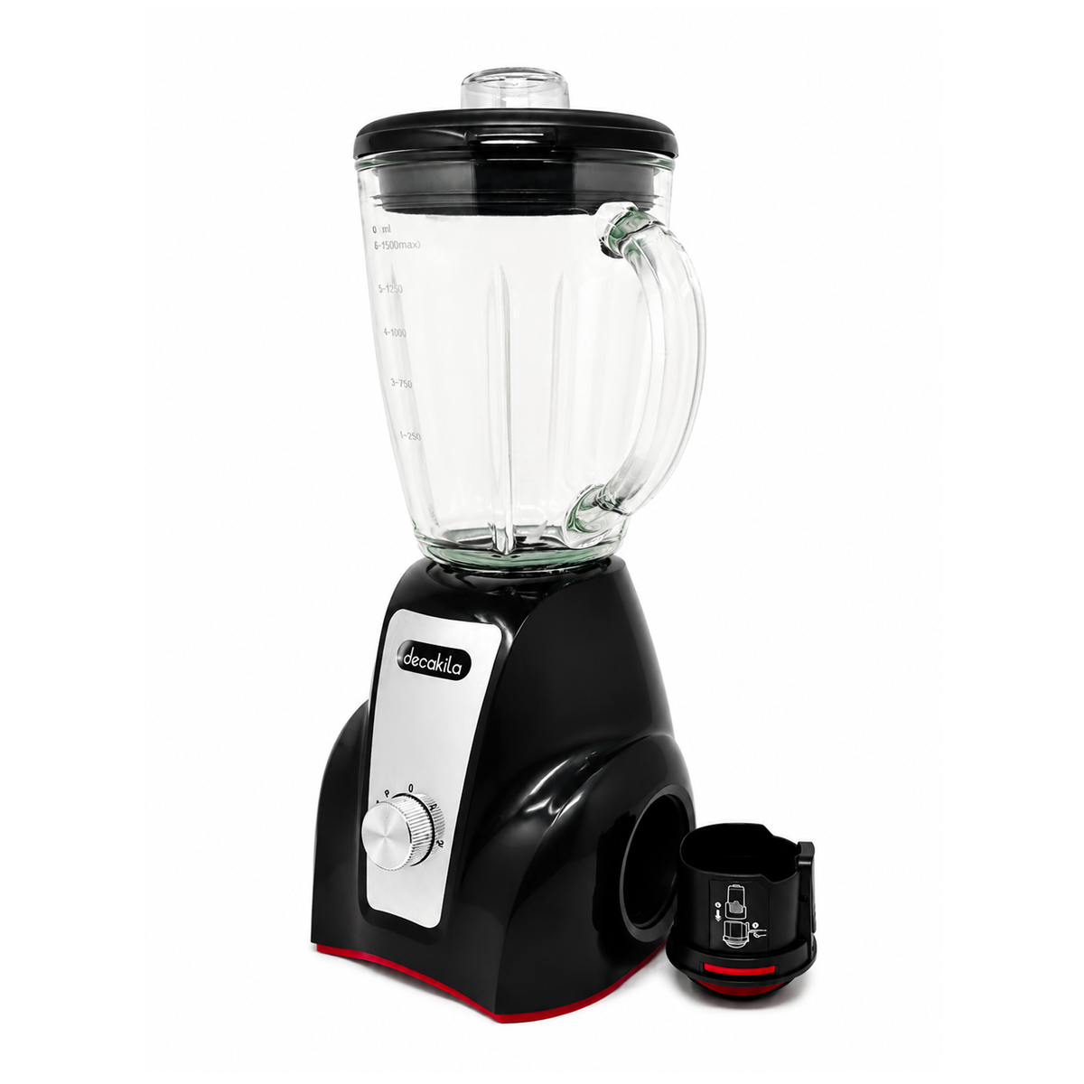 Licuadora 2 Velocidades Vaso de Vidrio 1.5 L Inalámbrica con Batería Recargable Negra Decakila KMJB050B (Caja con 4 piezas)