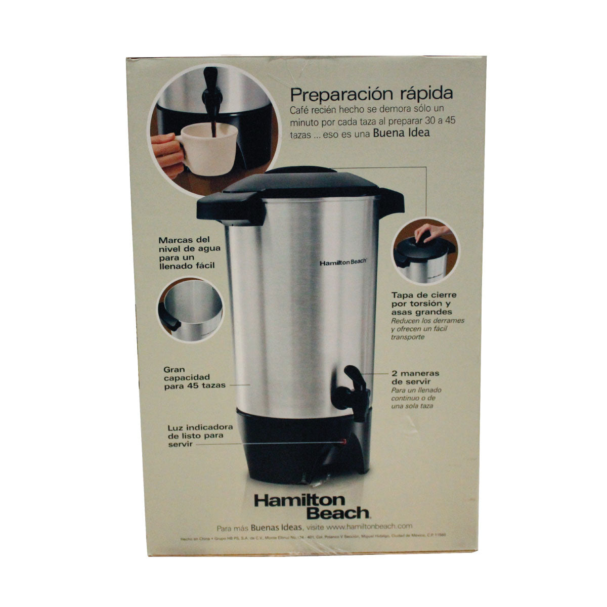 Cafetera Percoladora 45 Tazas Aluminio Hamilton Beach 40515