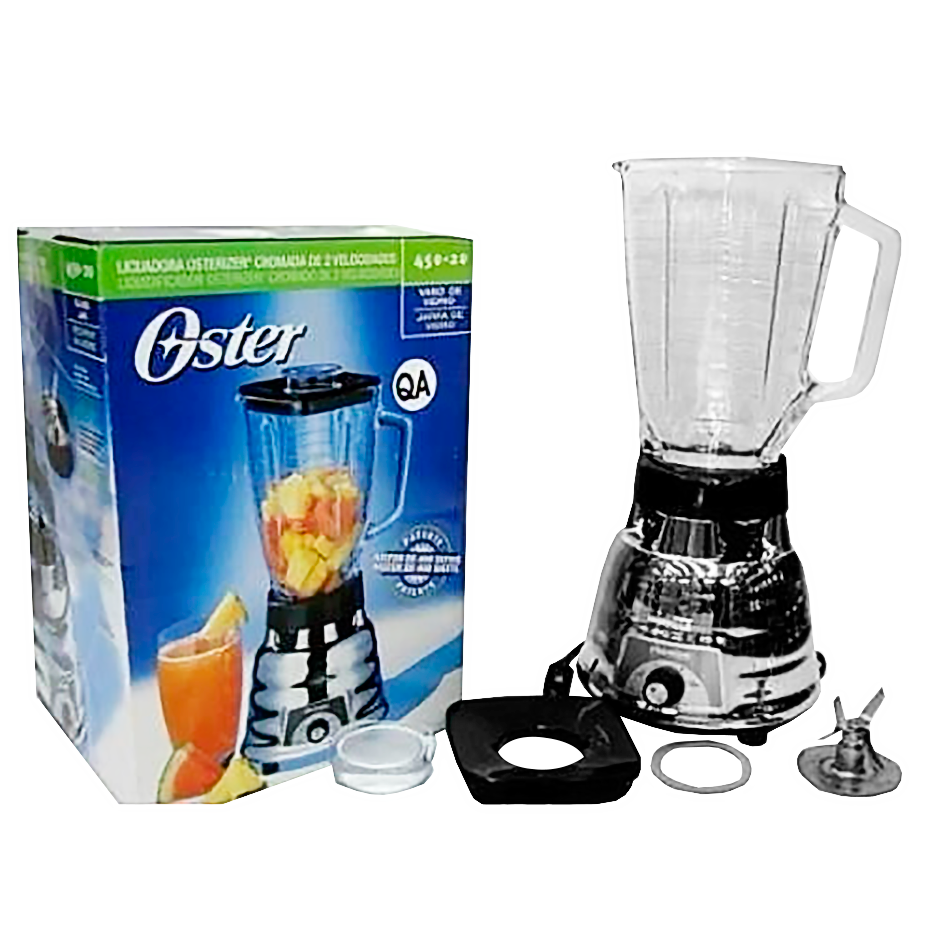 Licuadora Metálica 2 Velocidades Vaso Vidrio Oster 450-20 Caja de 4 Piezas