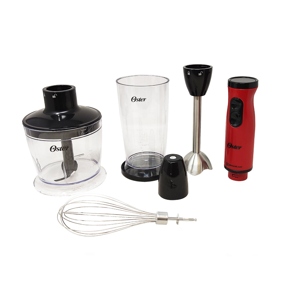 Batidora de Inmersión 1 Velocidad + Turbo con Accesorios Quad Roja Oster FPSTHB460A