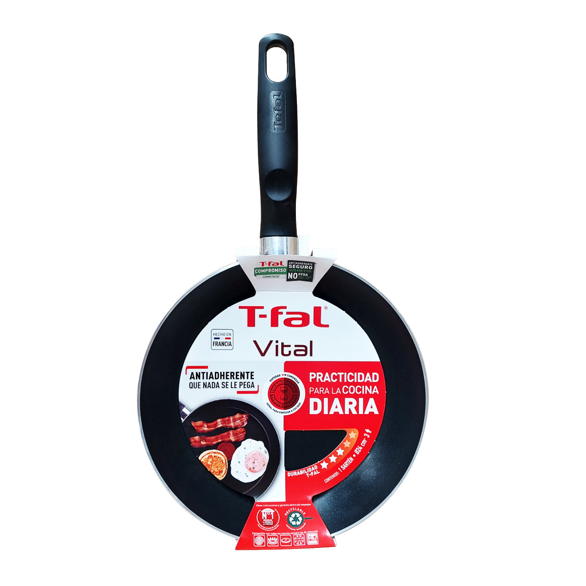 Sartén 24 Cm con Antiadherente Easy Plus Vital Negro T-fal 0388500