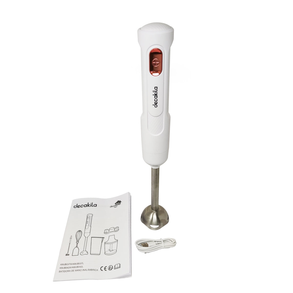 Batidora de Inmersión Blanca 1 Velocidad Inalámbrica Decakila KMJB037W (PAQUETE CON 15 PIEZAS)