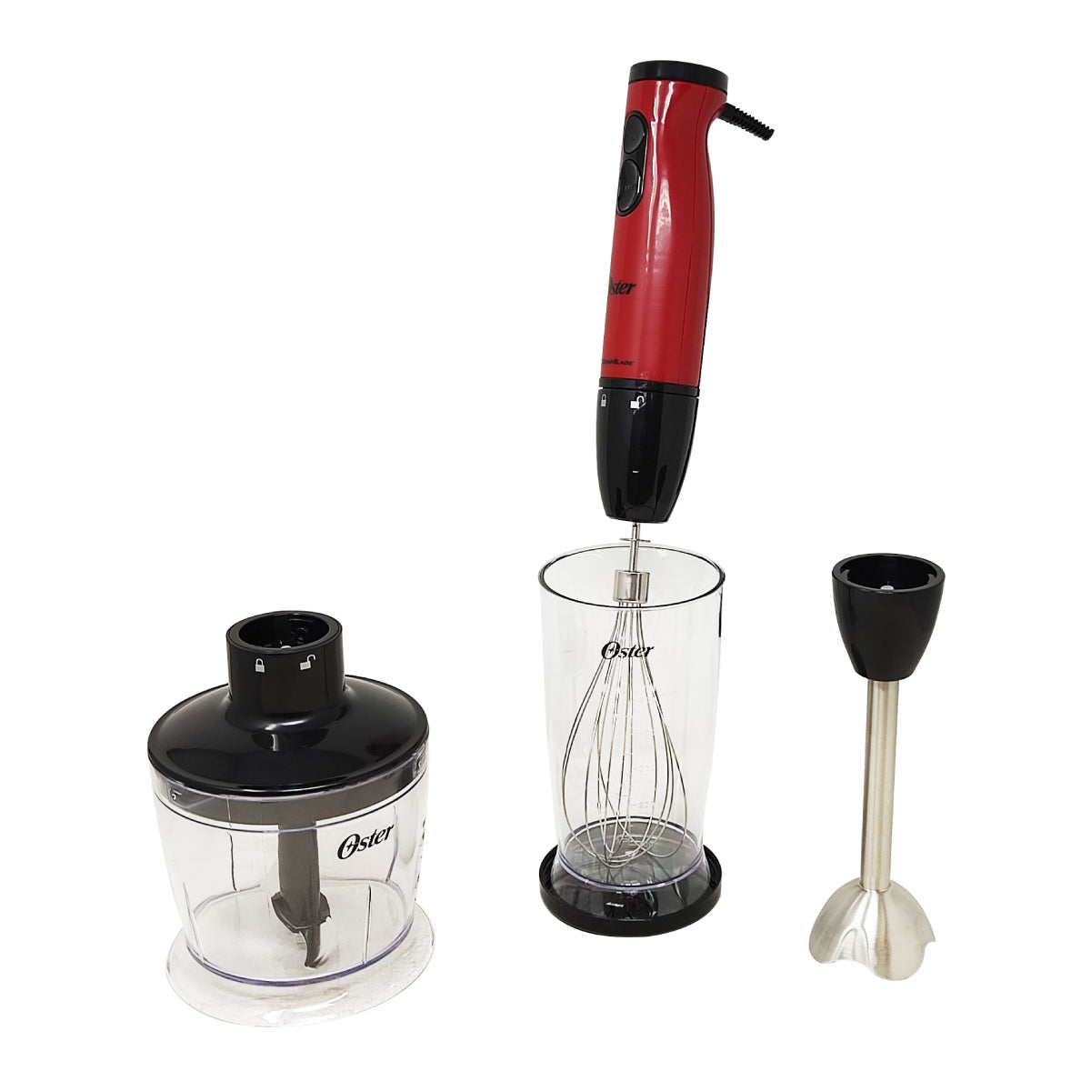 Batidora de Inmersión 1 Velocidad + Turbo con Accesorios Quad Roja Oster FPSTHB460A