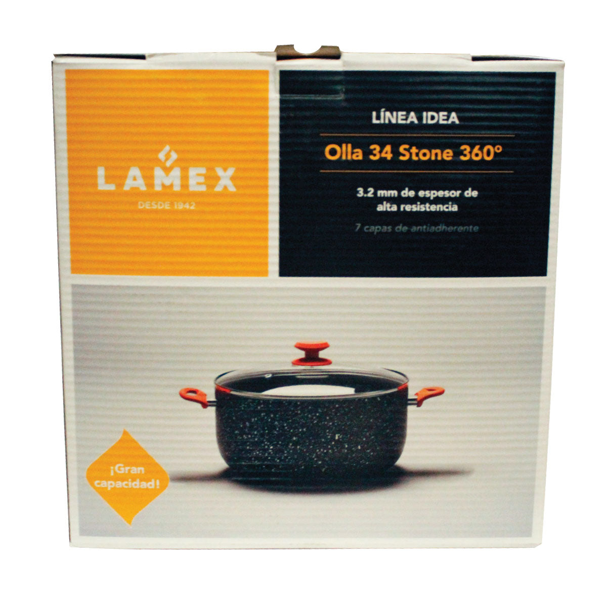 Olla 34 cm Stone Tapa de Vidrio Lamex 6729-0