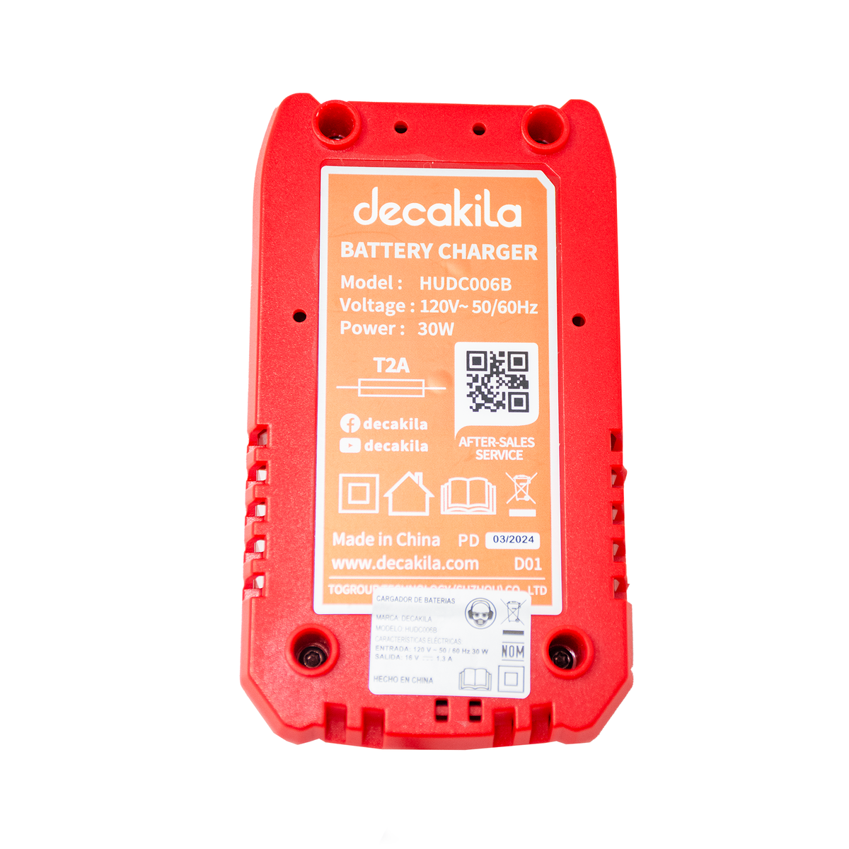 Cargador de Baterías 16 V de 1.3 A Decakila HUDC006B (PAQUETE DE 20 PIEZAS)