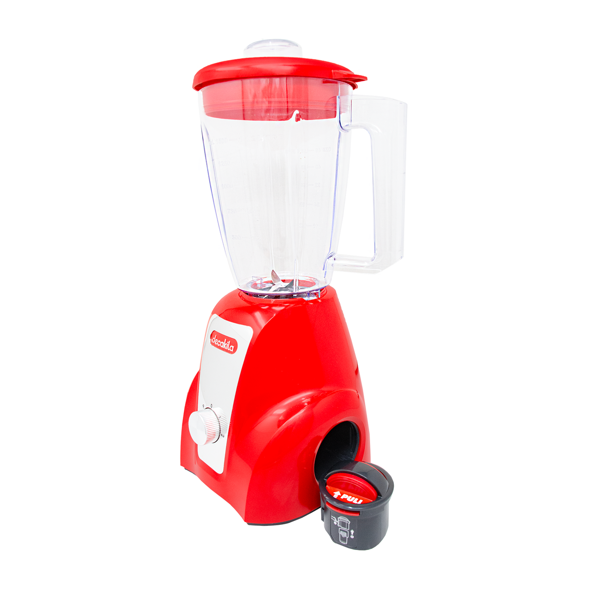 Licuadora 2 Velocidades Vaso de Plástico 1.5 L Inalámbrica de Batería Roja Decakila KMJB049R (Caja de 4 Piezas)