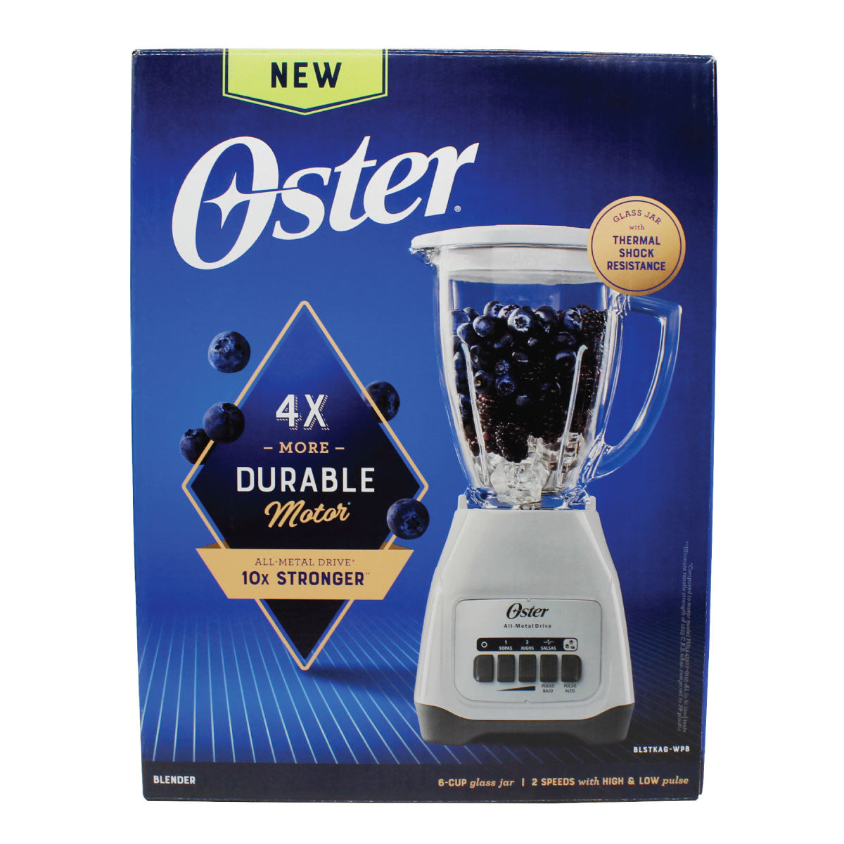 Licuadora 2 Velocidades + 2 Pulso Vaso de Vidrio Blanca Oster BLSTAG-WPB-013 (2110246)(Caja de 4 Piezas)