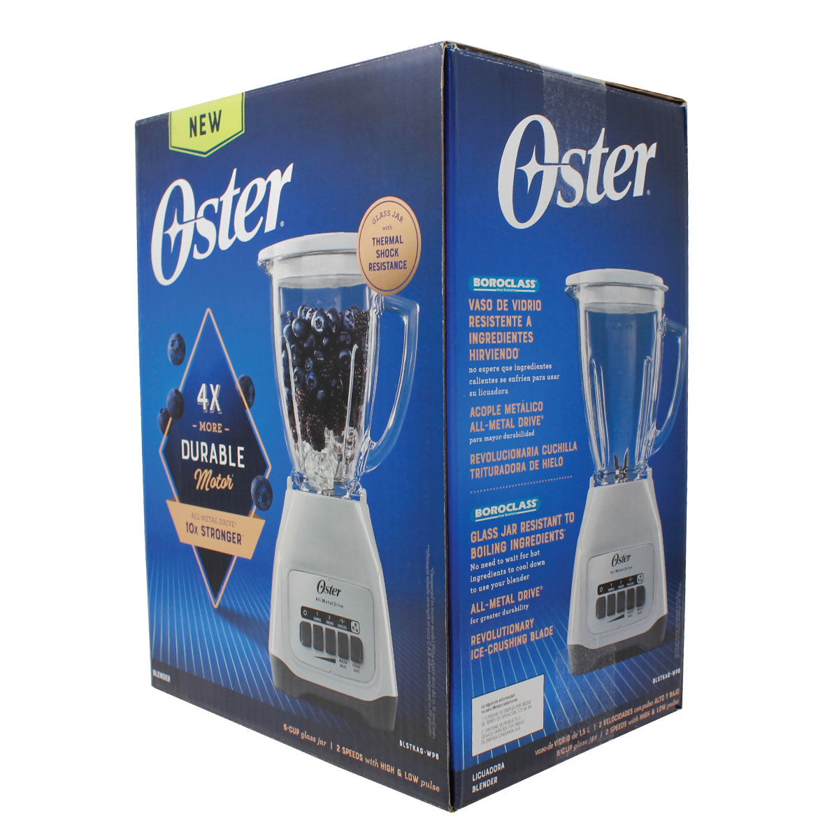 Licuadora 2 Velocidades + 2 Pulso Vaso de Vidrio Blanca Oster BLSTAG-WPB-013 (2110246)(Caja de 4 Piezas)