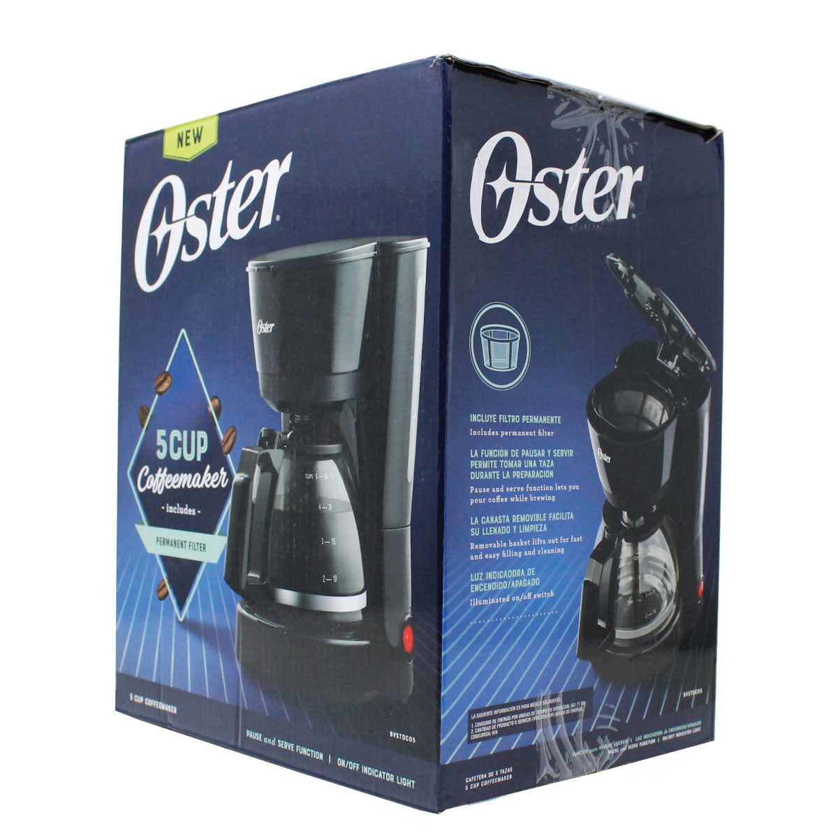 Cafetera 5 Tazas Filtro Permanente Oster BVSTDC05 (2128178) (Paquete de 2 Piezas)