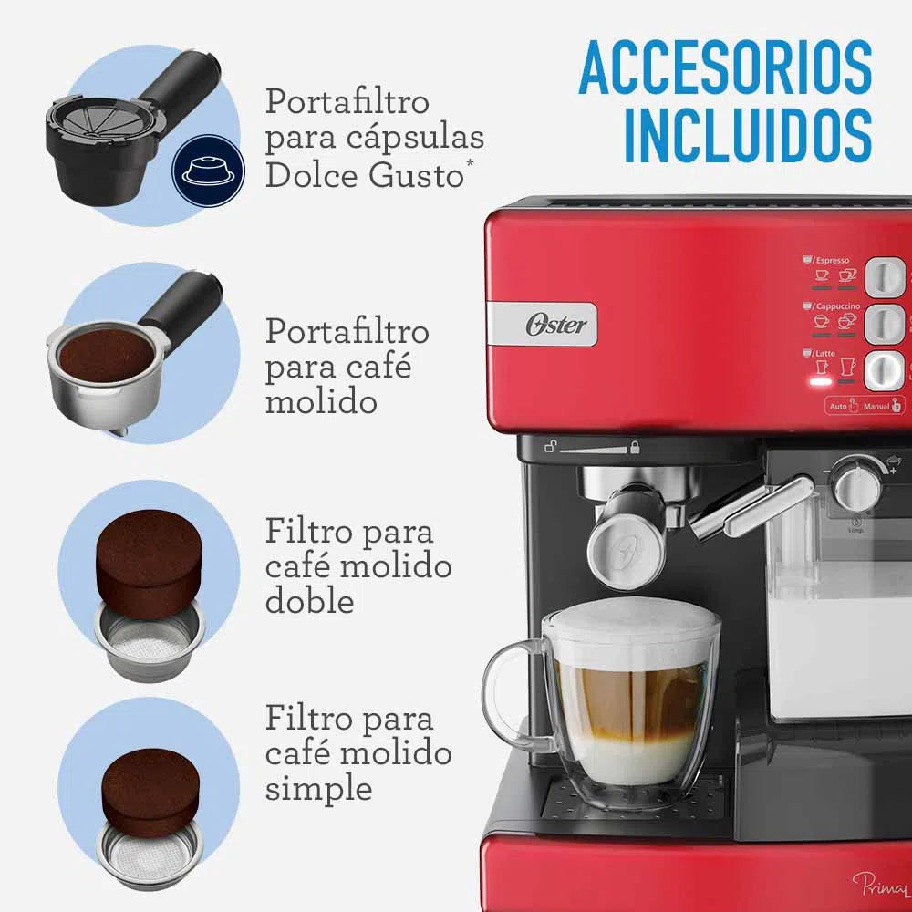 Cafetera Automatica De Expresso Prima Latte Roja Oster BVSTEM6603R-013