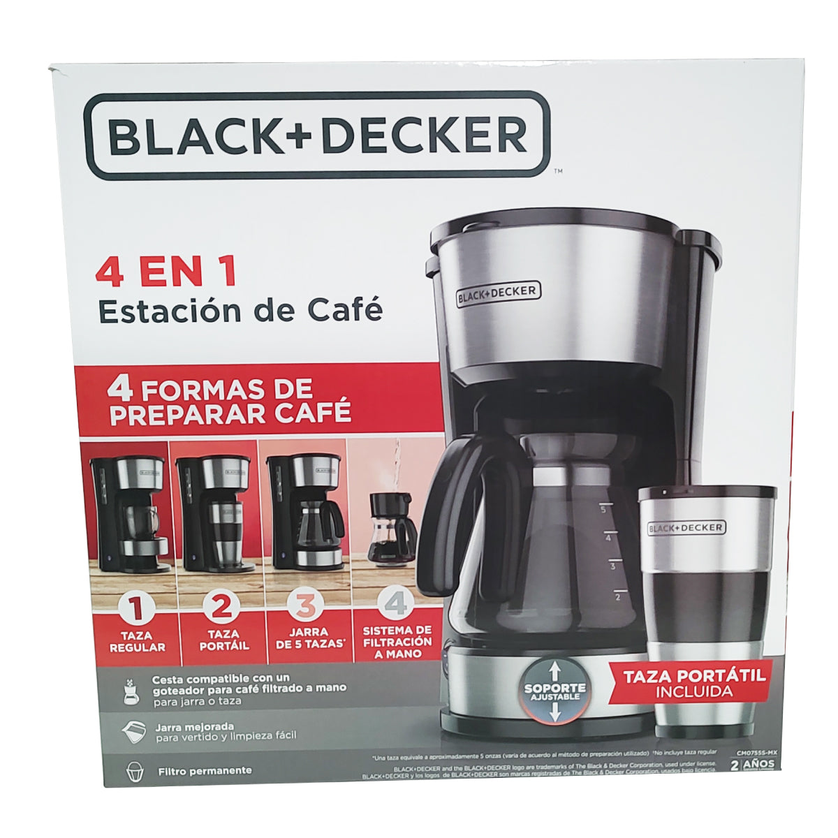 Cafetera 5 Tazas 4 en 1 con Vaso Black and Decker CM0755S-MX