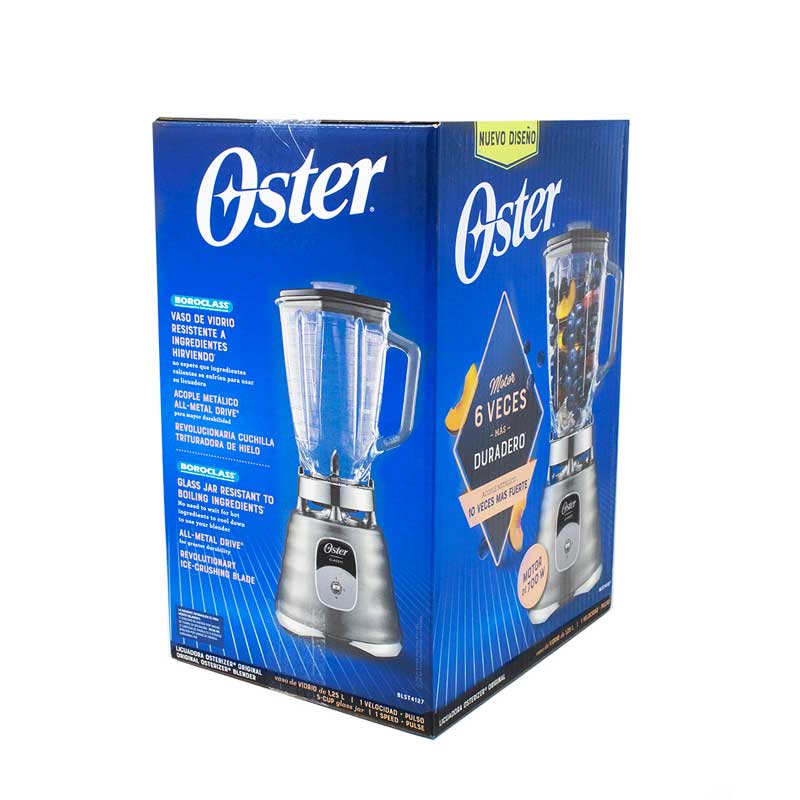 Licuadora 1 Velocidad + Pulso Vaso de Vidrio Clásica Cromo Oster BLST4127 (2114112) Caja de 4 Piezas)