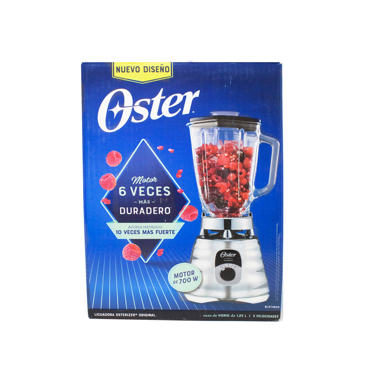 Licuadora 3 Velocidades Vaso Vidrio Clásica Cromo Oster BLST4655 (2114081) Caja de 4 Piezas