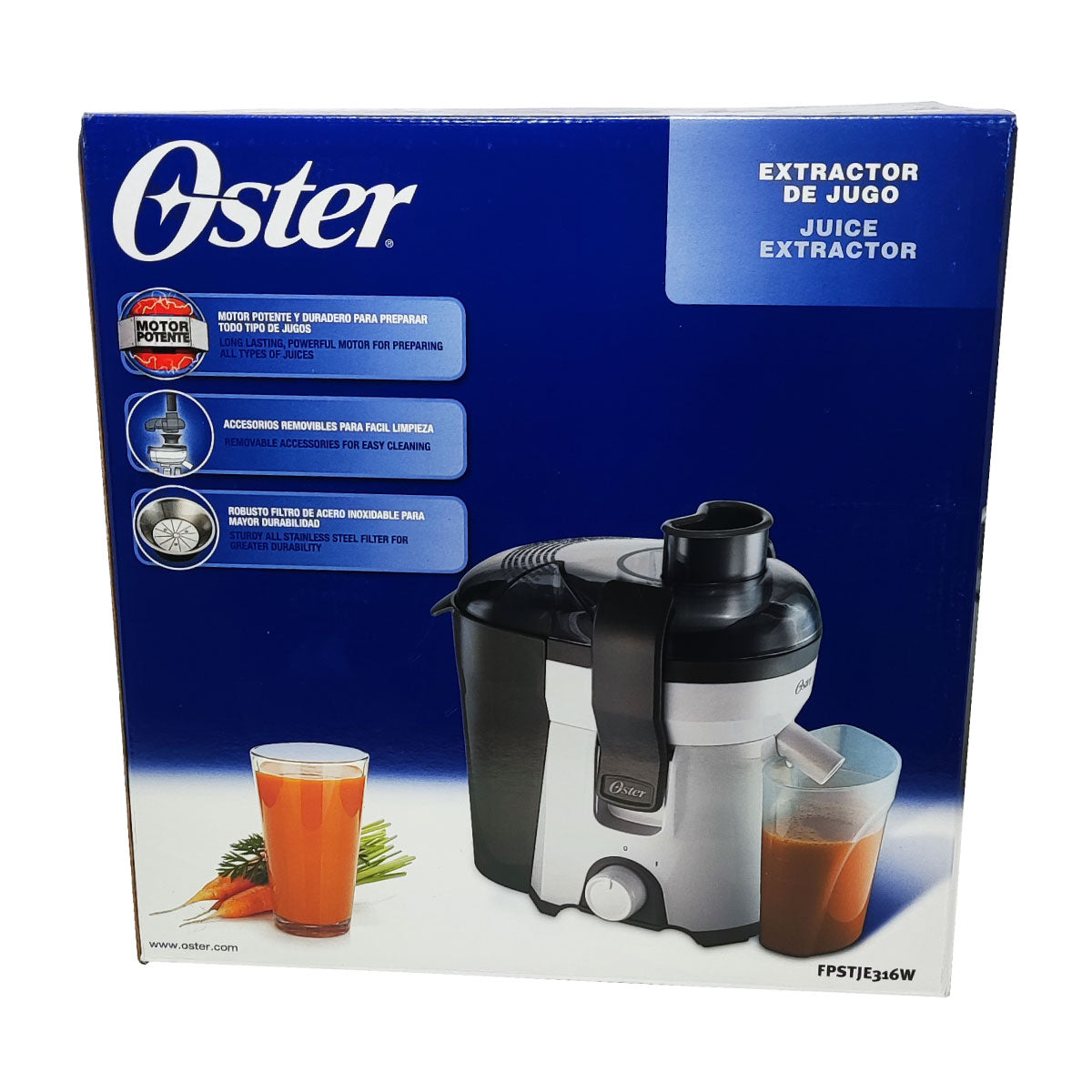 Extractor De Jugo Negro con Blanco Oster FPSTJE316W-013 (Caja de 2 Piezas)