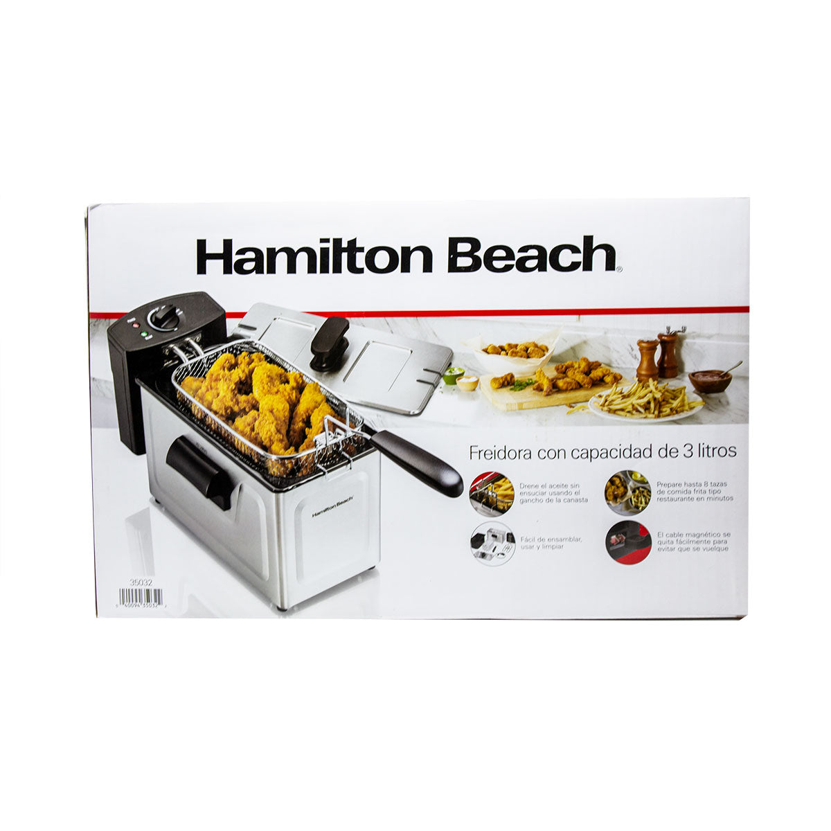 Freidora 12 Tazas (3 L) con Regulador de Temperatura y Tapa Hamilton Beach 35032