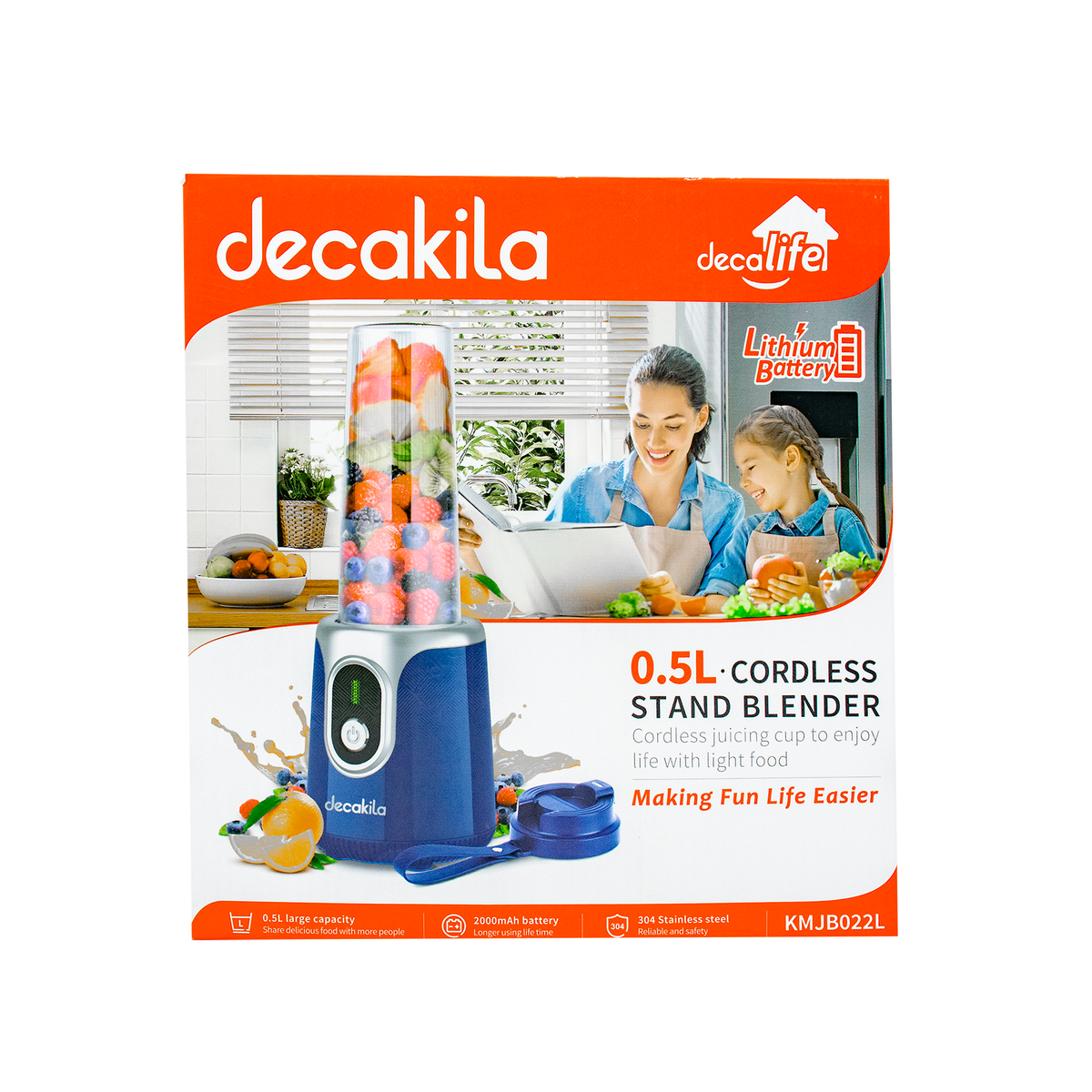 Licuadora Personal 500 ml Inalámbrica Azul Decakila KMJB022L (Caja de 8 Piezas)