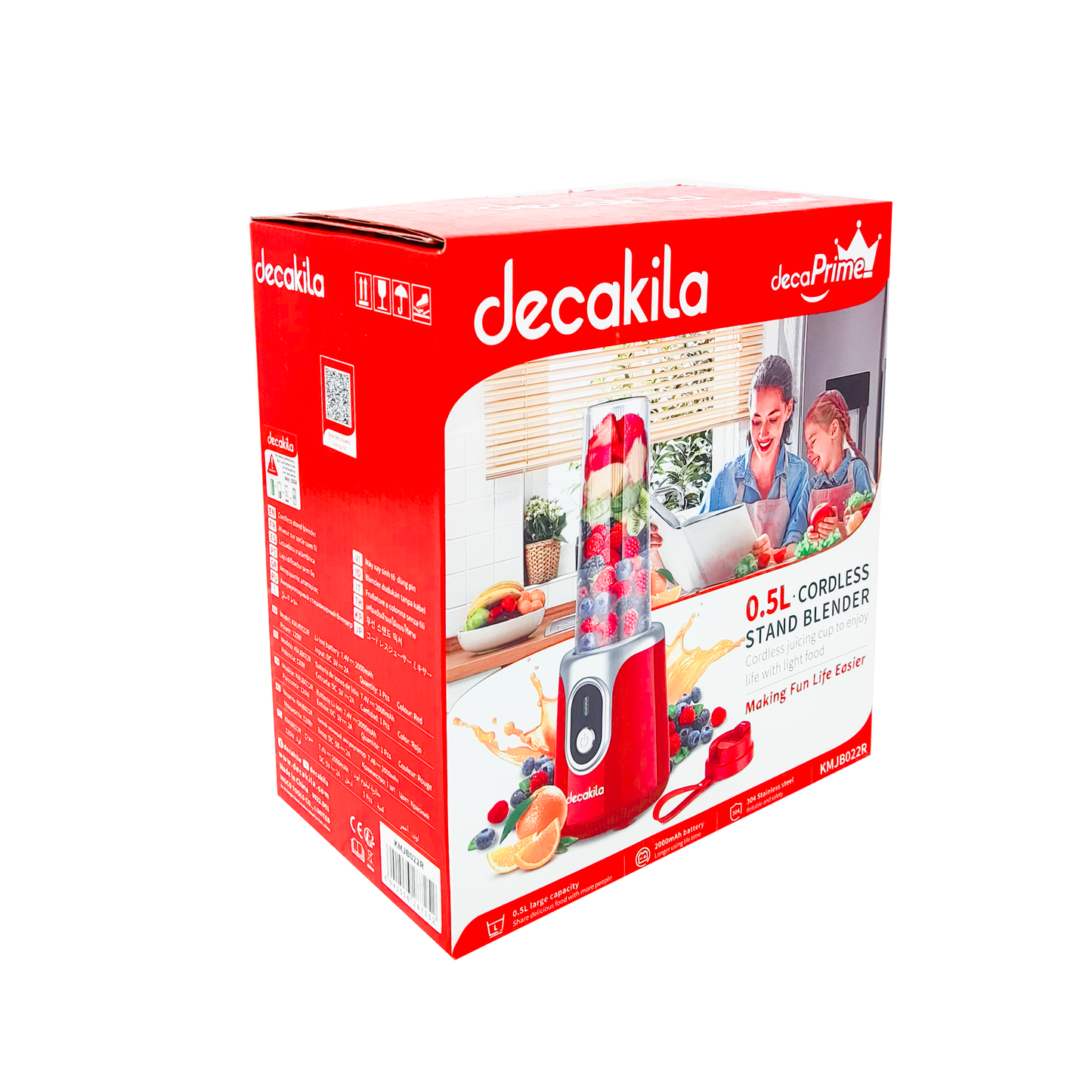 Licuadora Personal 500 ml Inalámbrica Roja Decakila KMJB022R (Caja con 8 Piezas)