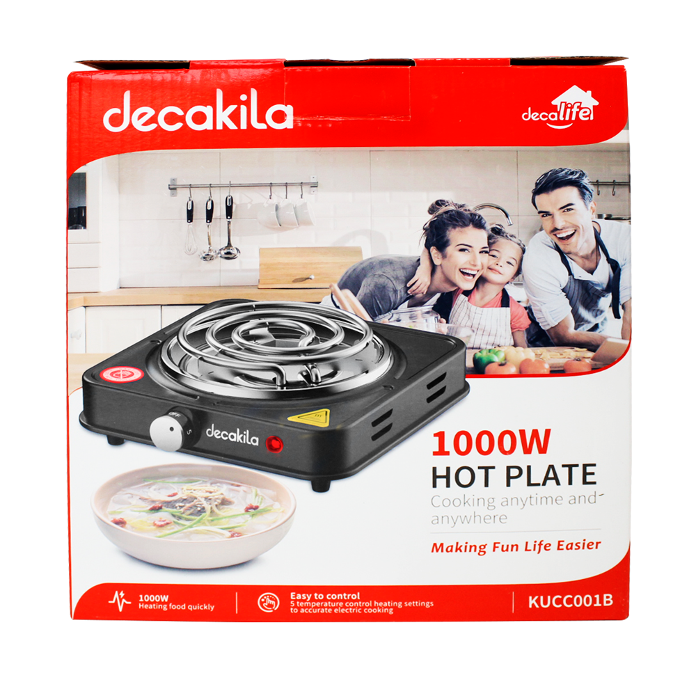 Parrilla eléctrica de Resistencia con Regulador de Temperatura Negro Decakila KUCC001B (Caja con 12 Piezas)