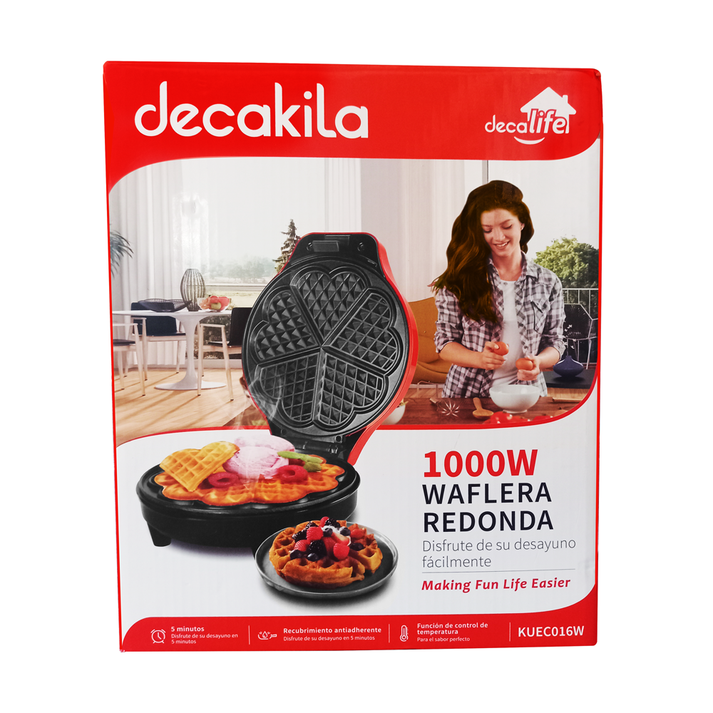 Wafflera Antiadherente 1000 W Roja Decakila KUEC016W