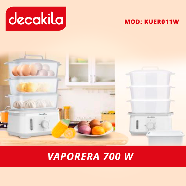 Vaporera electrica Decakila 3 niveles KUER011W (Paquete con 2 piezas)