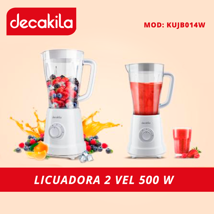 Licuadora 2 Velocidades + Pulso Vaso de Plástico 500 W Blanca Decakila KUJB014W (Caja de 4 Piezas)