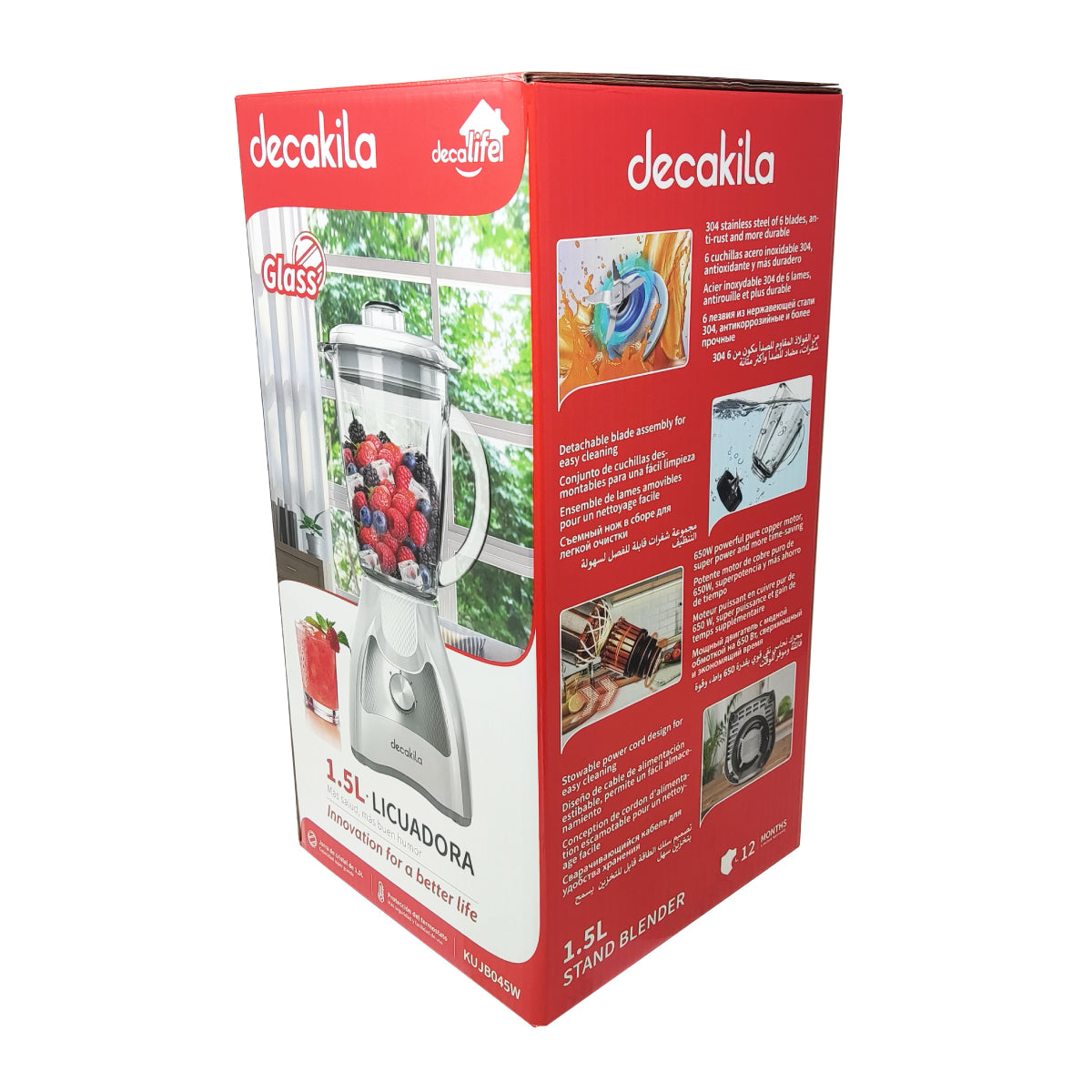 Licuadora 2 Velocidades Vaso Vidrio Blanco Decakila KUJB045W (Caja con 4 piezas)