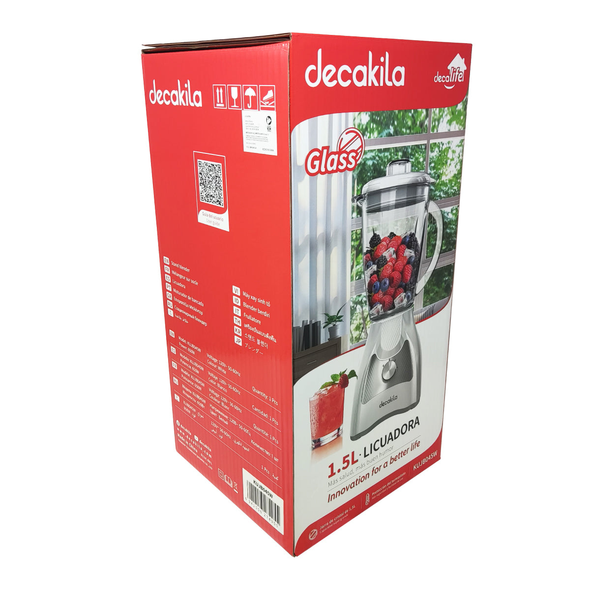 Licuadora 2 Velocidades Vaso Vidrio Blanco Decakila KUJB045W (Caja con 4 piezas)