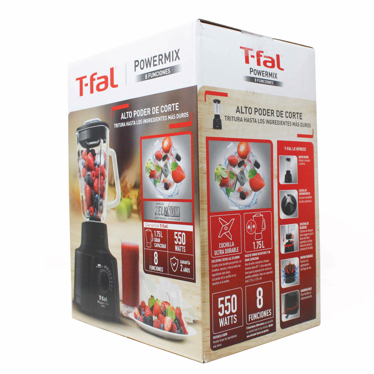 Licuadora 8 Velocidades Vaso de Vidrio 1.25 L Power Mix Negro T-fal LN2898MX (Paquete con 3 Piezas)