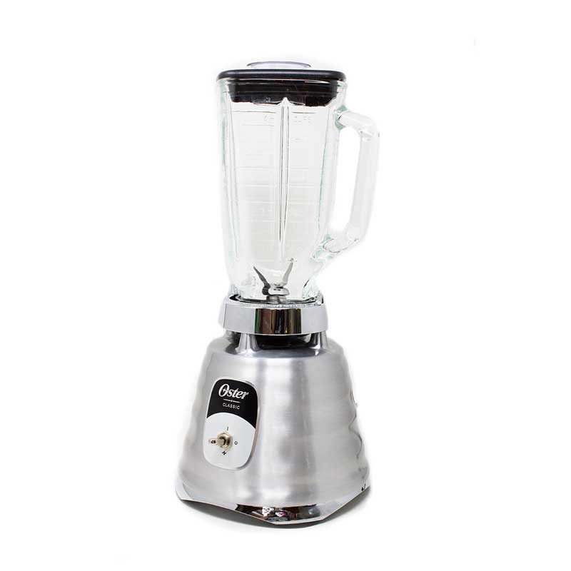 Licuadora 1 Velocidad + Pulso Vaso de Vidrio Clásica Cromo Oster BLST4127 (2114112) Caja de 4 Piezas)