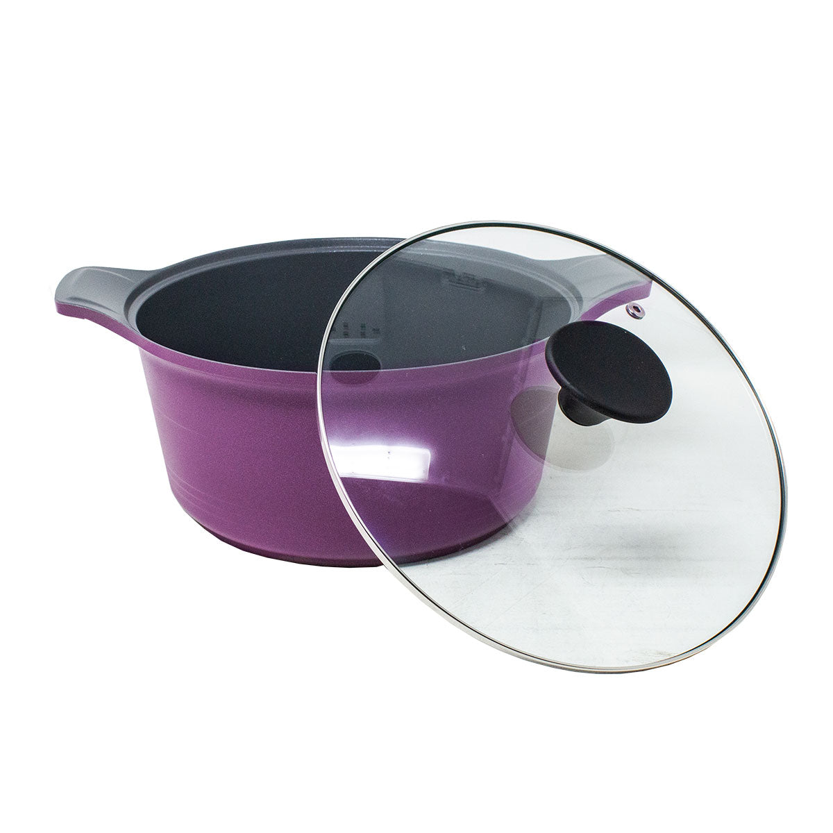 Olla 24 cm Aluminio Fundido con Tapa de Vidrio Morada Lamex Cinco 6836-5