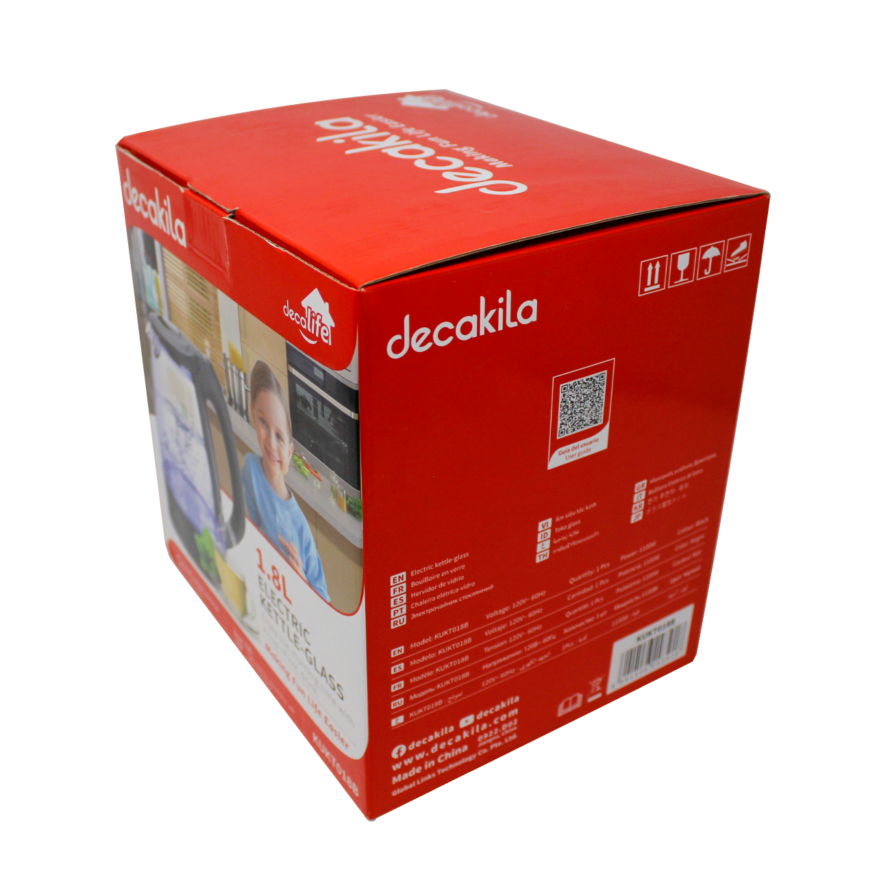 Hervidor Eléctrico 1.8 L Jarra de Vidrio Decakila KUKT018B (Caja de 6 Piezas)