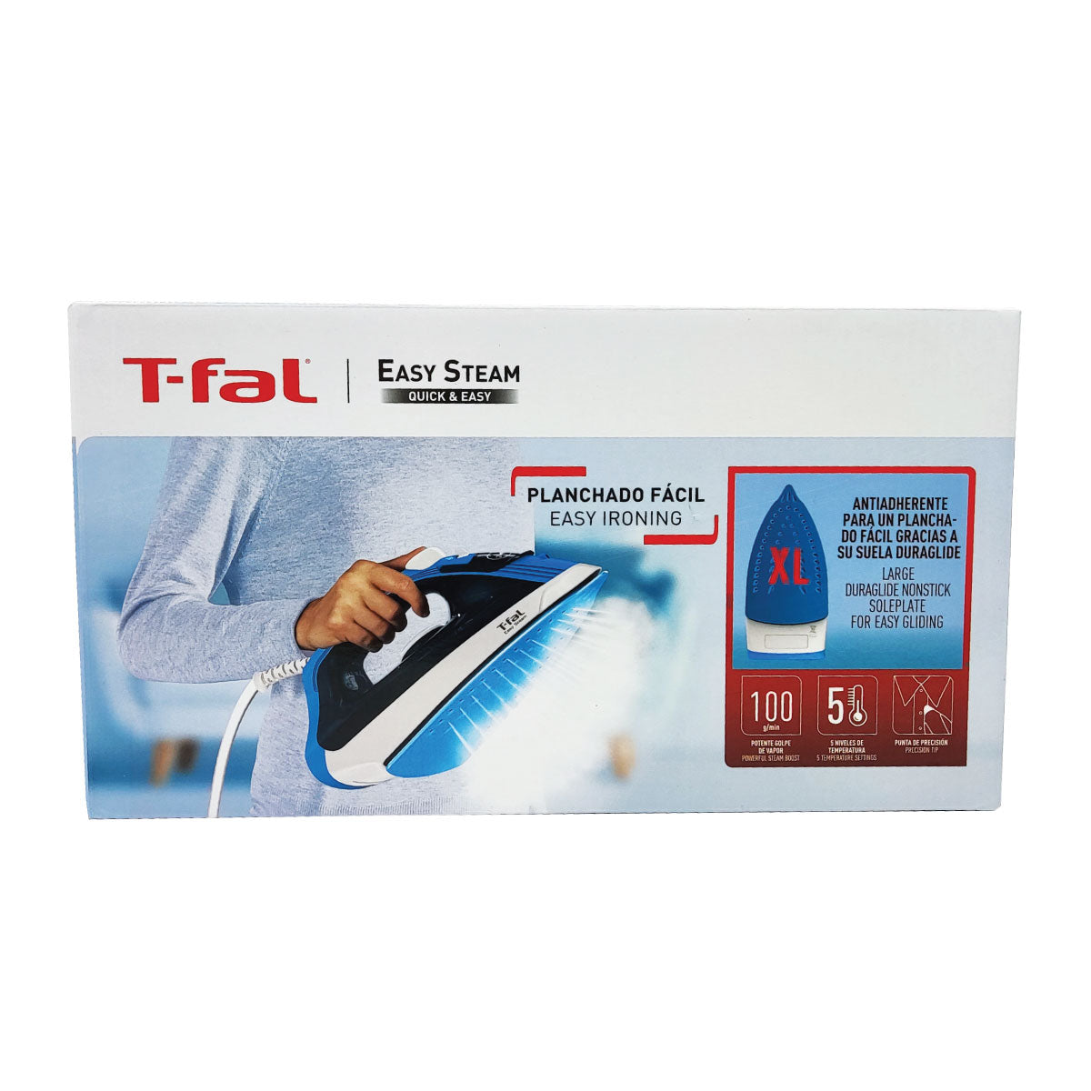 Plancha De Vapor Cerámica Easy Steam Azul T Fal Fv1940x0