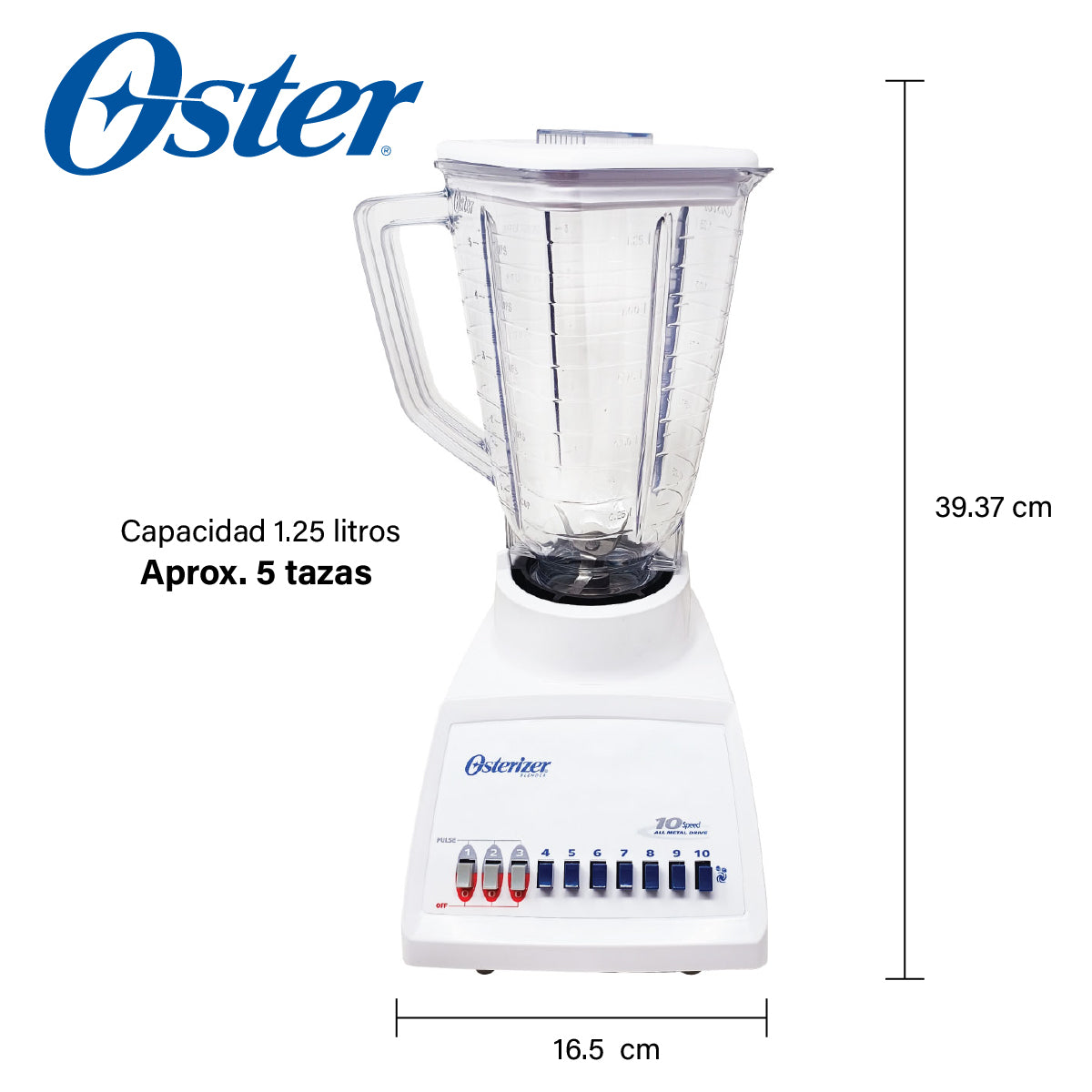 Licuadora 10 Velocidades Vaso Plastico Blanca Oster BLST4108 (2178225)