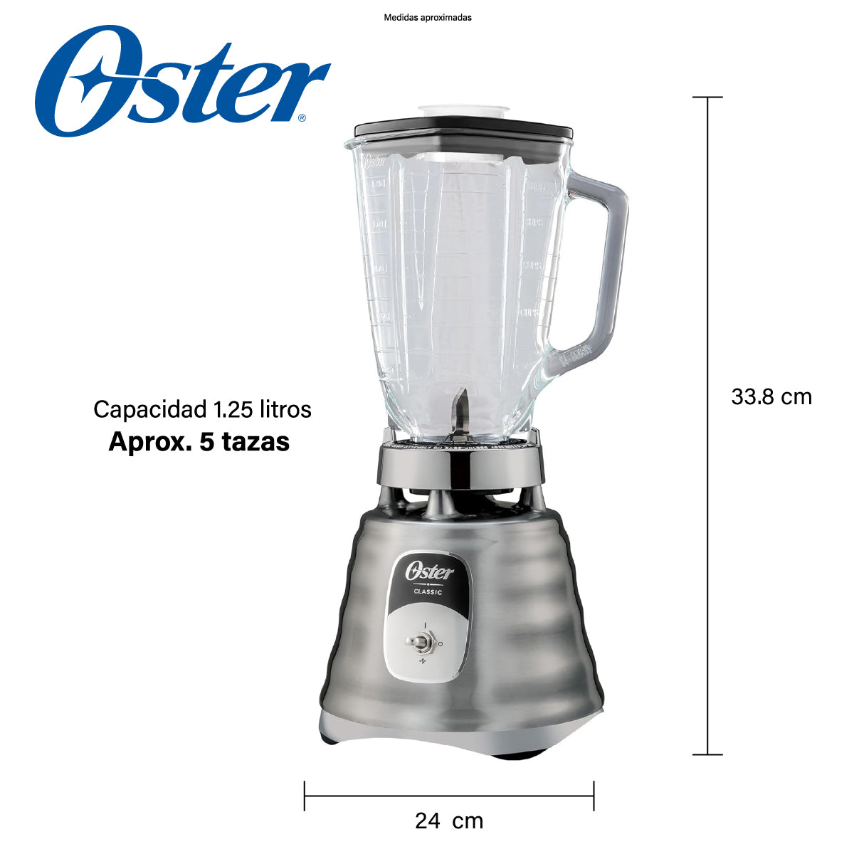 Licuadora 1 Velocidad + Pulso Vaso de Vidrio Clásica Cromo Oster BLST4127 (2114112).