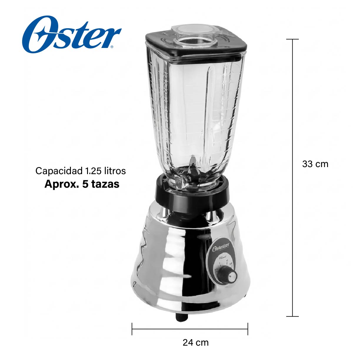 Licuadora 2 Velocidades Vaso Vidrio Clasica Cromada Oster 465-13