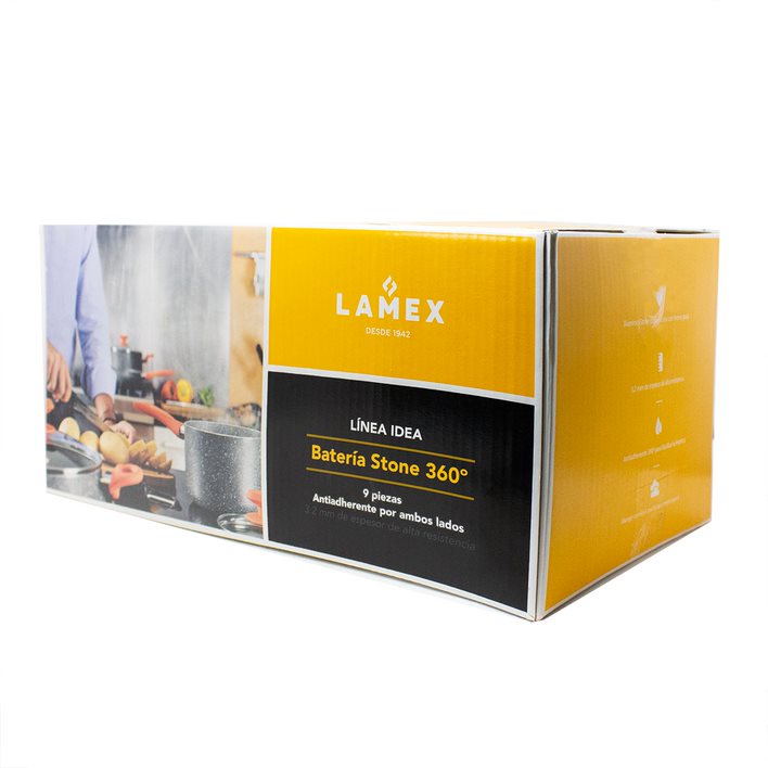 Batería de Cocina 9 Piezas Stone 360° Lamex 6536-4
