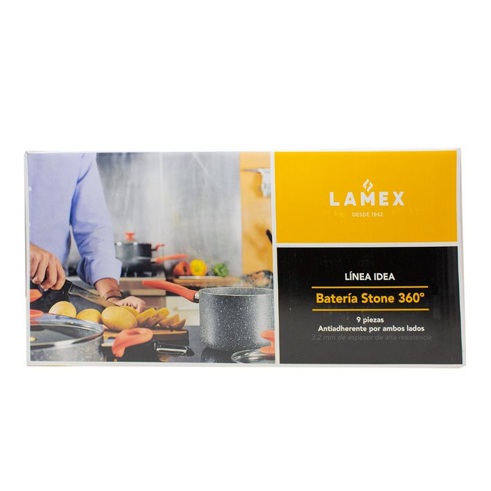Batería de Cocina 9 Piezas Stone 360° Lamex 6536-4