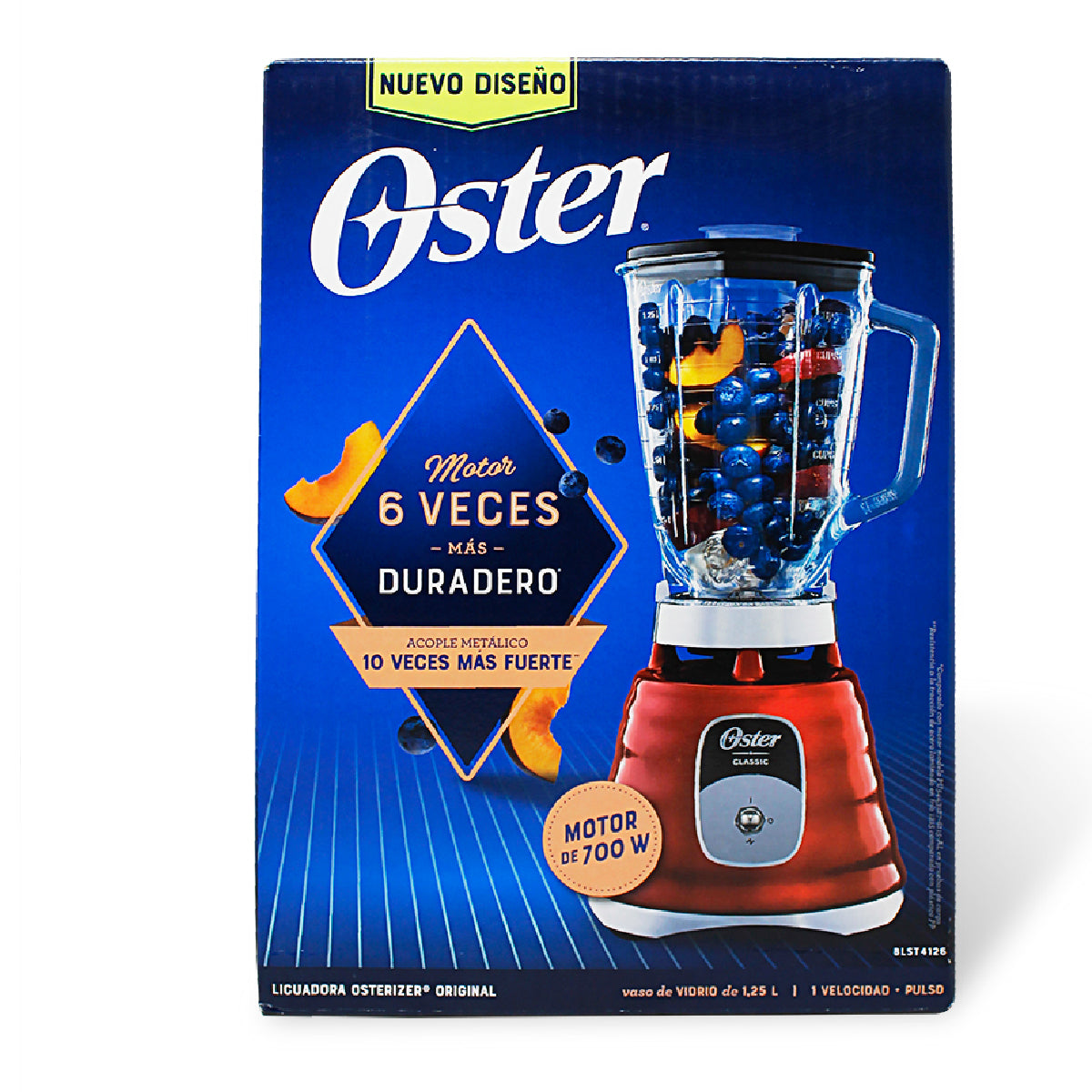 Licuadora 1 Velocidad + Pulso Vaso de Vidrio Roja Oster BLST4126-013 (2114101)